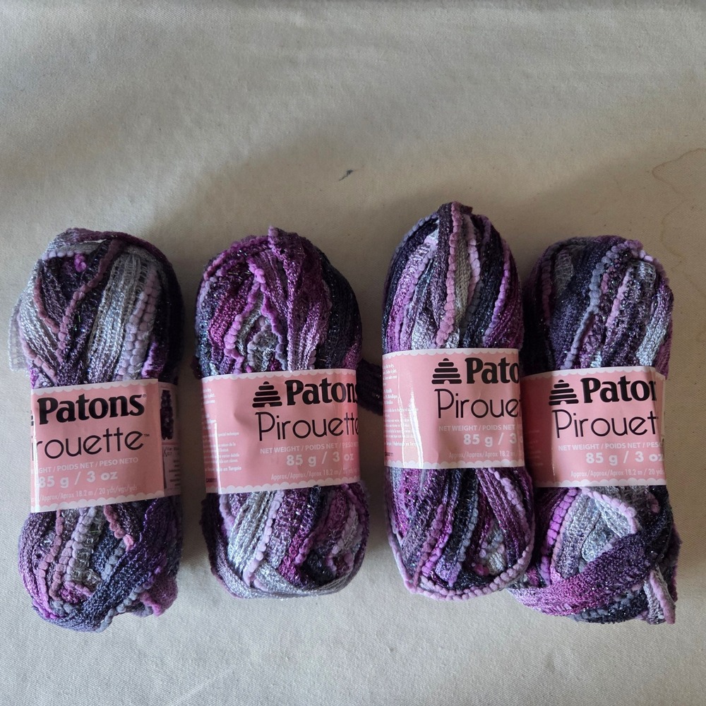Patons Pirouette Orchid Shimmer Purple Metallic Ruffle Yarn 4 Skeins 83430